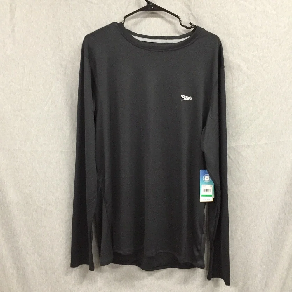 Speedo Mens Long Sleeve Swim Shirt Rash Guard‎ Black Large 281-00-4471 NWT